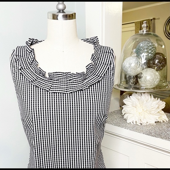 Talbots Gingham Ruffled Sheath Dress Black and White Check Print 2 XS - Picture 3 of 9